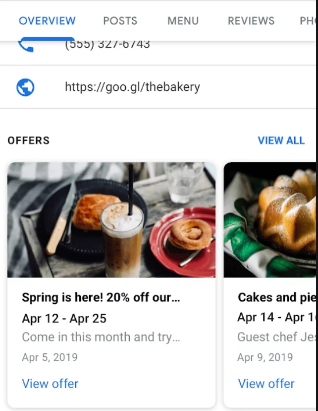 Example of how businesses can take advantage of the "Offers" feature on Google My Business