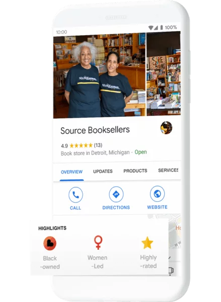 Example of how a black-, veteran-, or woman-owned business can take advantage of the highlights feature on Google My Business.