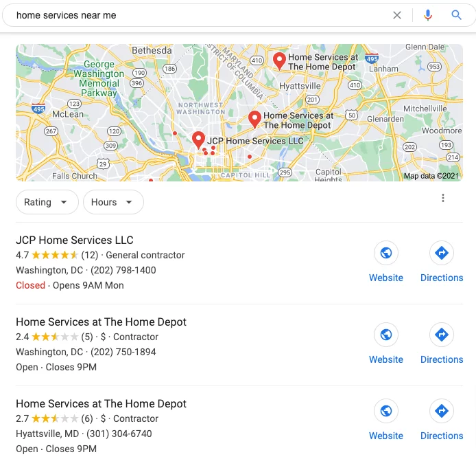 search engine results for "home services near me"