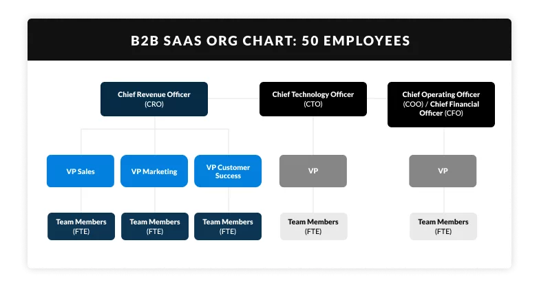 B2B SaaS org chart for a company ~50 employees